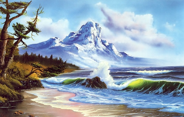 Wallpaper Mountain Picture Wave Snow Painting Shore