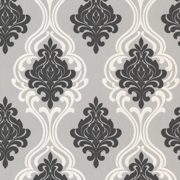 Indiana Black Damask Wallpaper Swatch Contemporary By