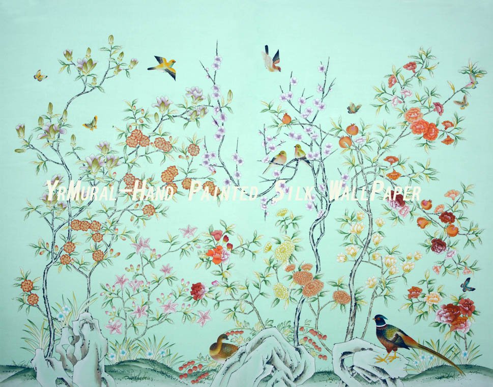  em Hand Painted Wallpaper Silk Wallpaper Chinoiserie Wallpaper