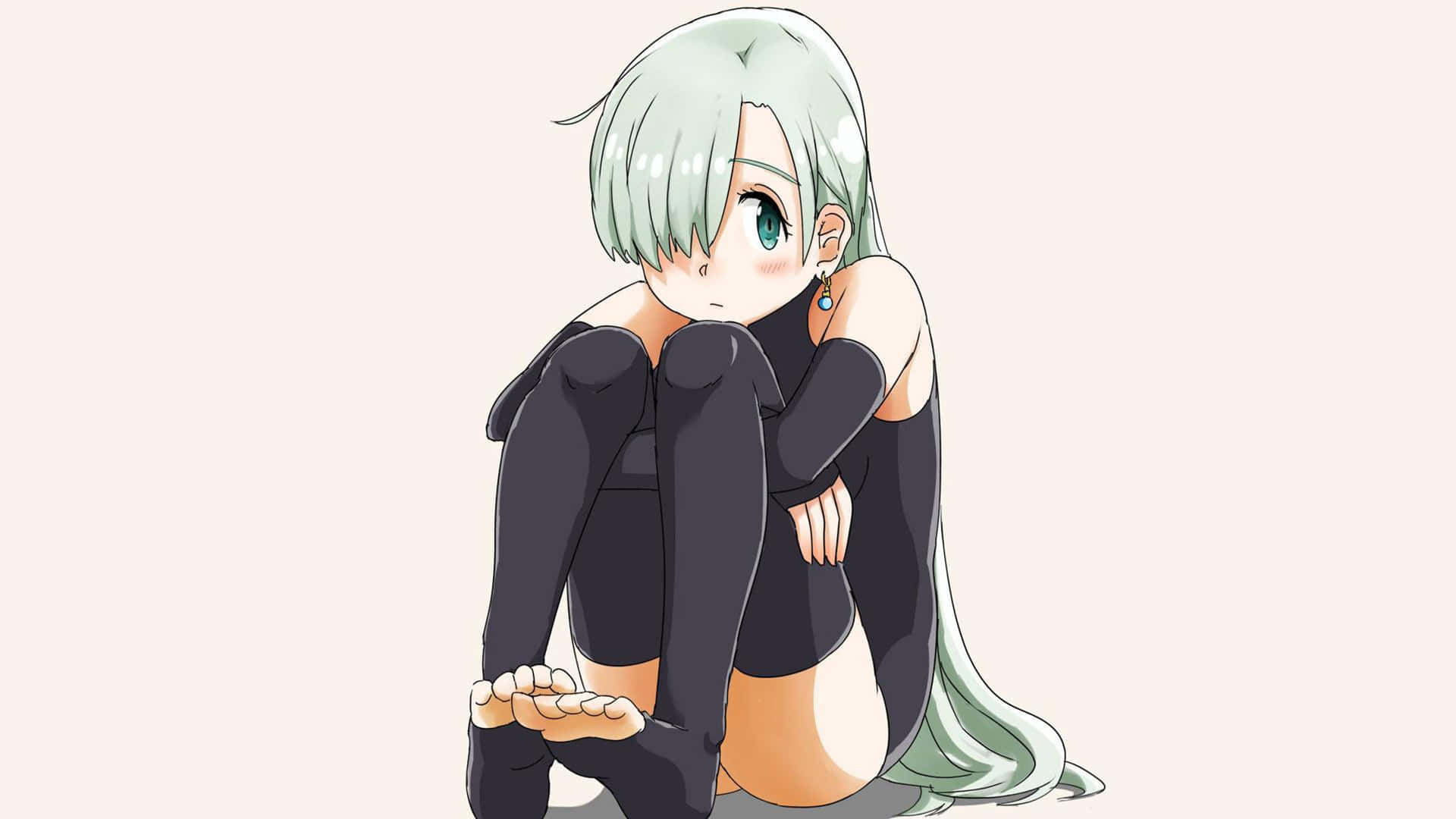 Timid Anime Character Sitting Wallpaper