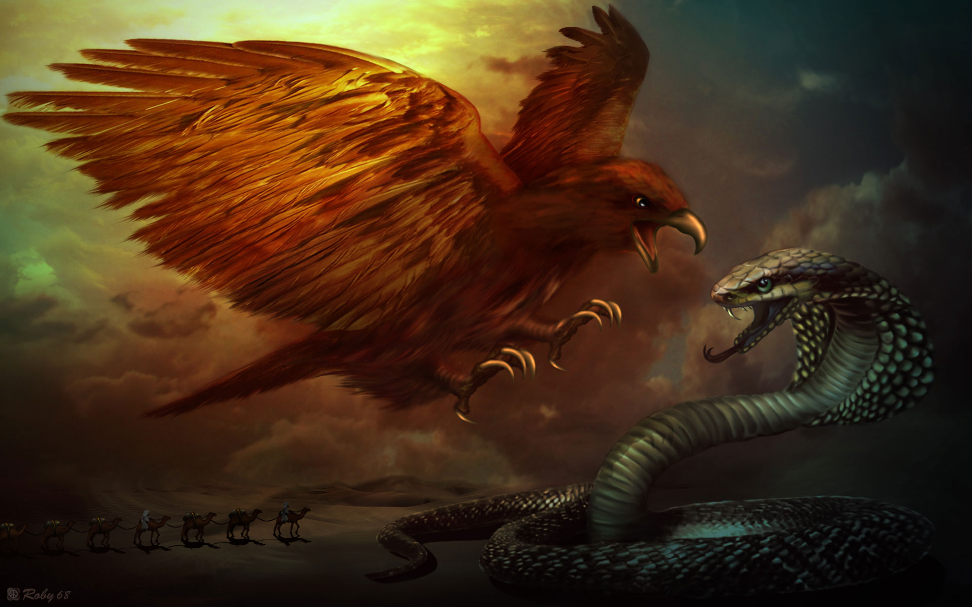 Wallpaper Battle Of Eagle And Cobra
