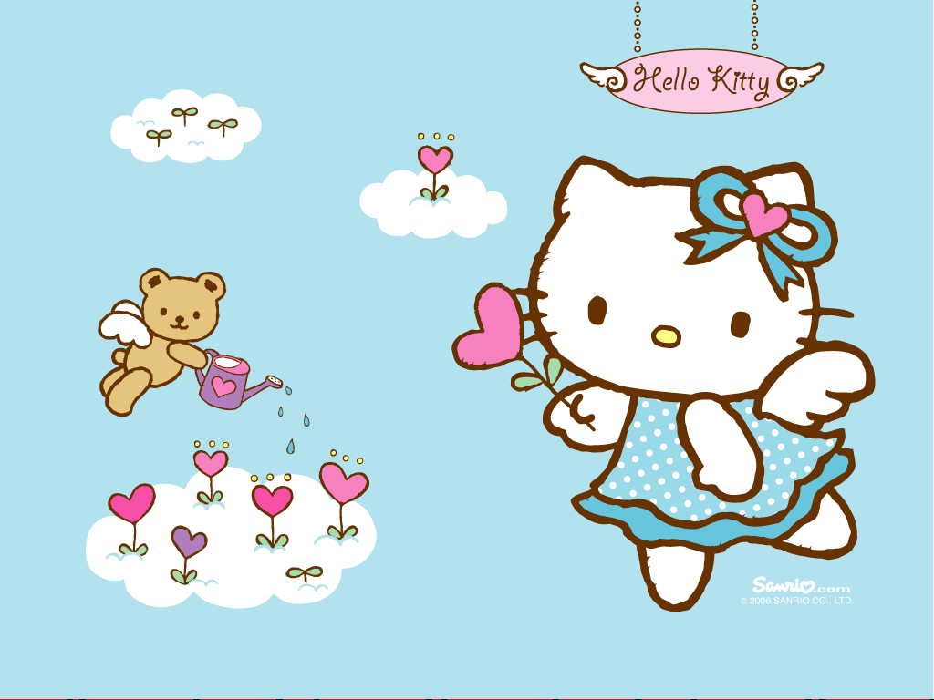 Hello Kitty Wallpaper With Light Blue Background Flying