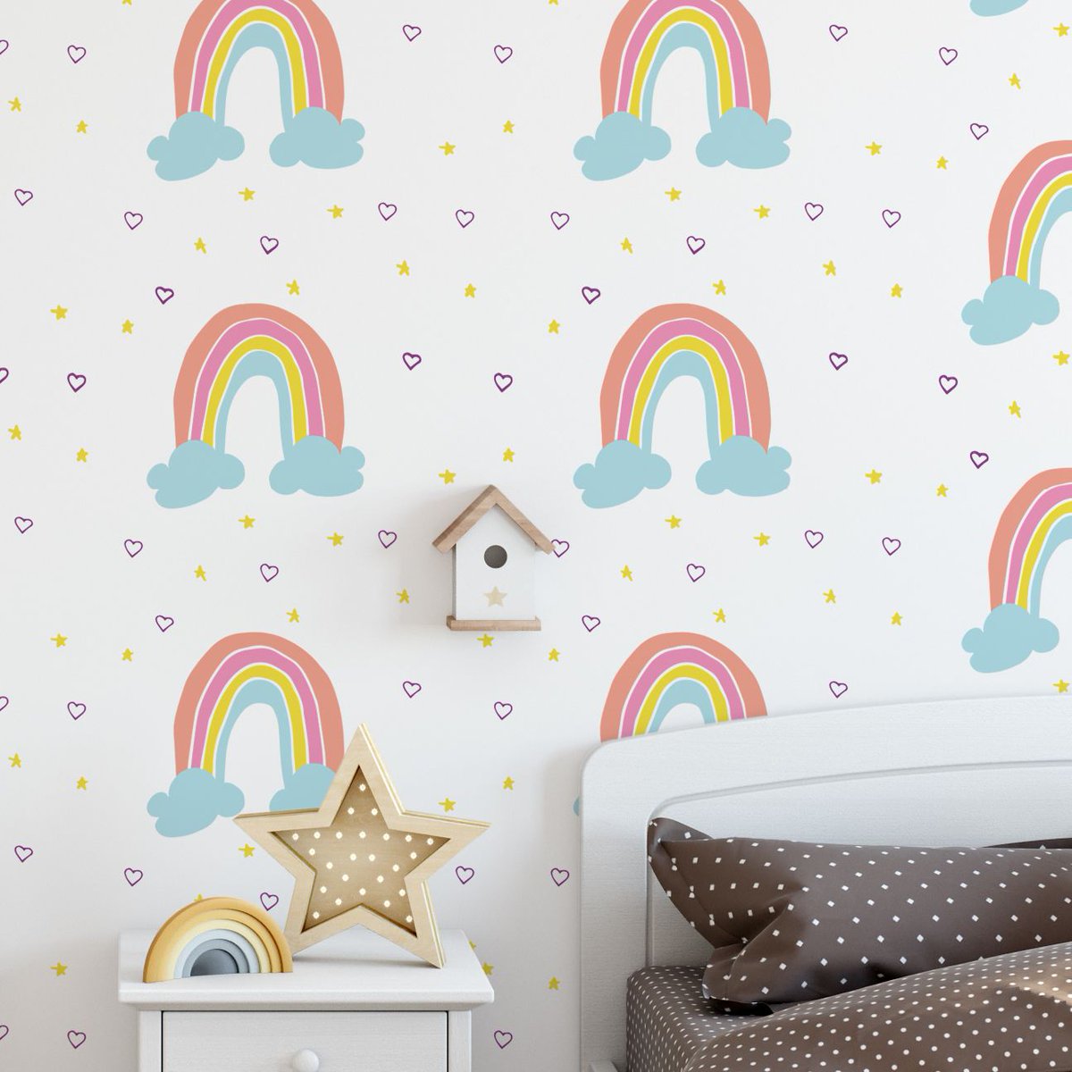 Moonstickers On New Nursery Wallpaper Rainbow