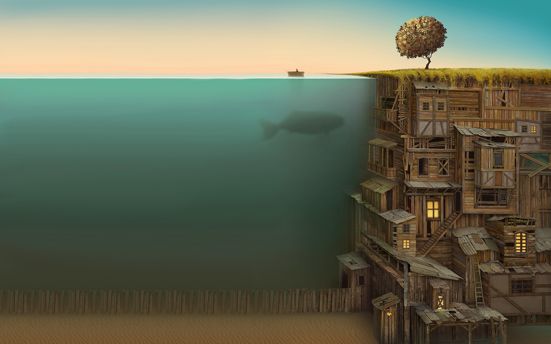 Surrealism Wood Fish Artwork Underwater Wallpaper With
