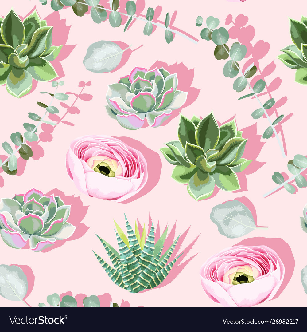 Free download Seamless pattern with succulent on pink background