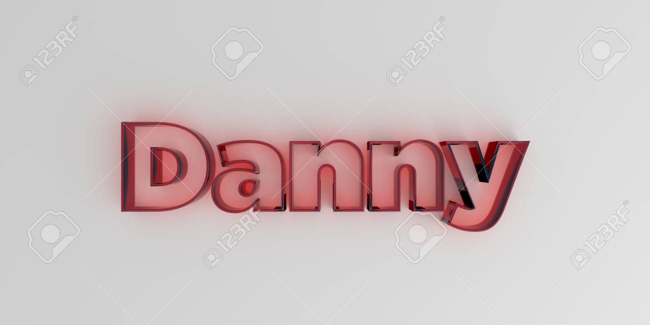 Danny Red Glass Text On White Background 3d Rendered Royalty