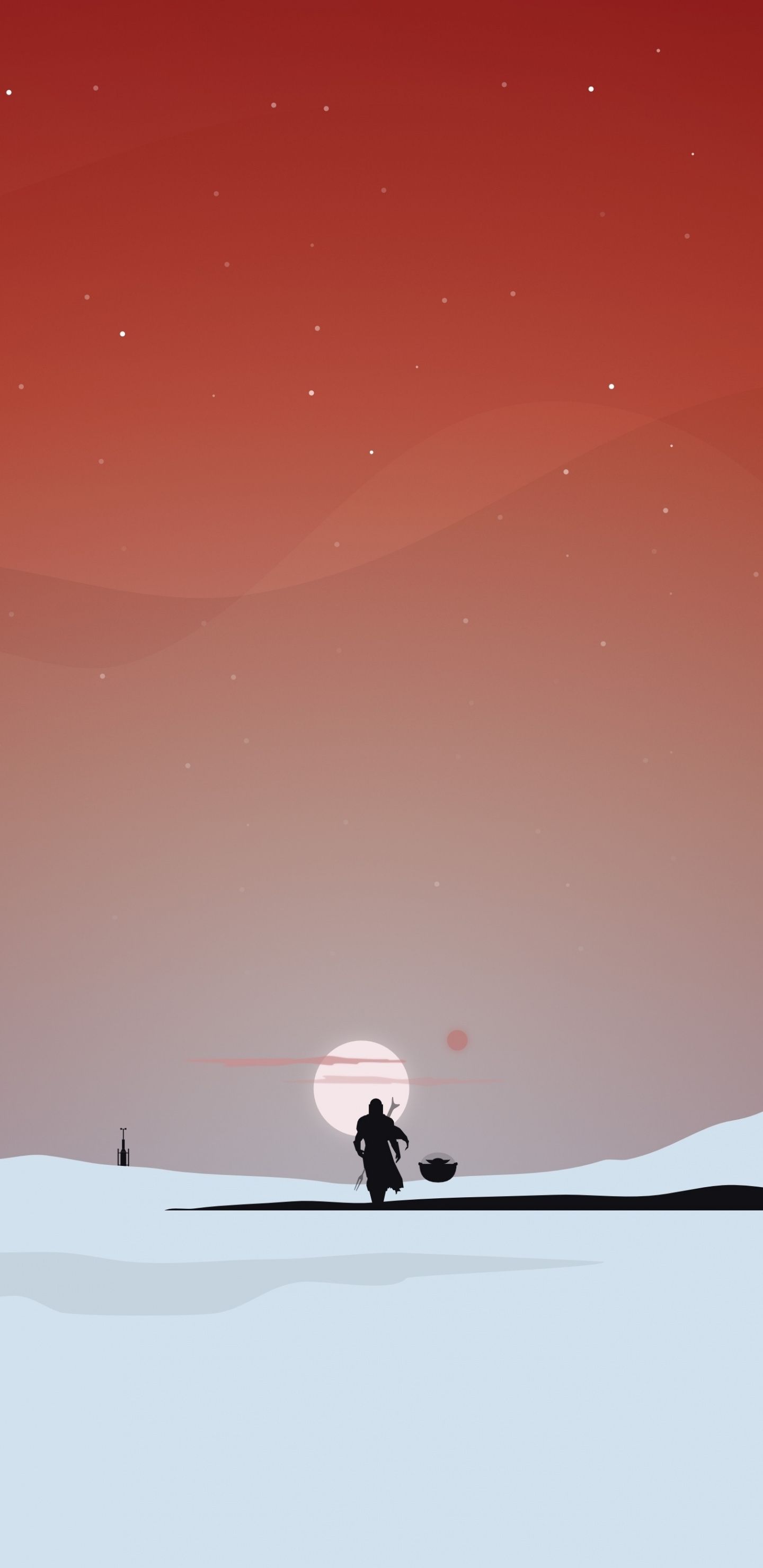 1440x2960 Minimal Star Wars The Mandalorian Silhouette sunset
