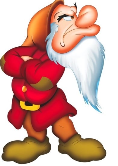 Grumpy is one of the seven dwarfs in Snow White and the Seven Dwarfs