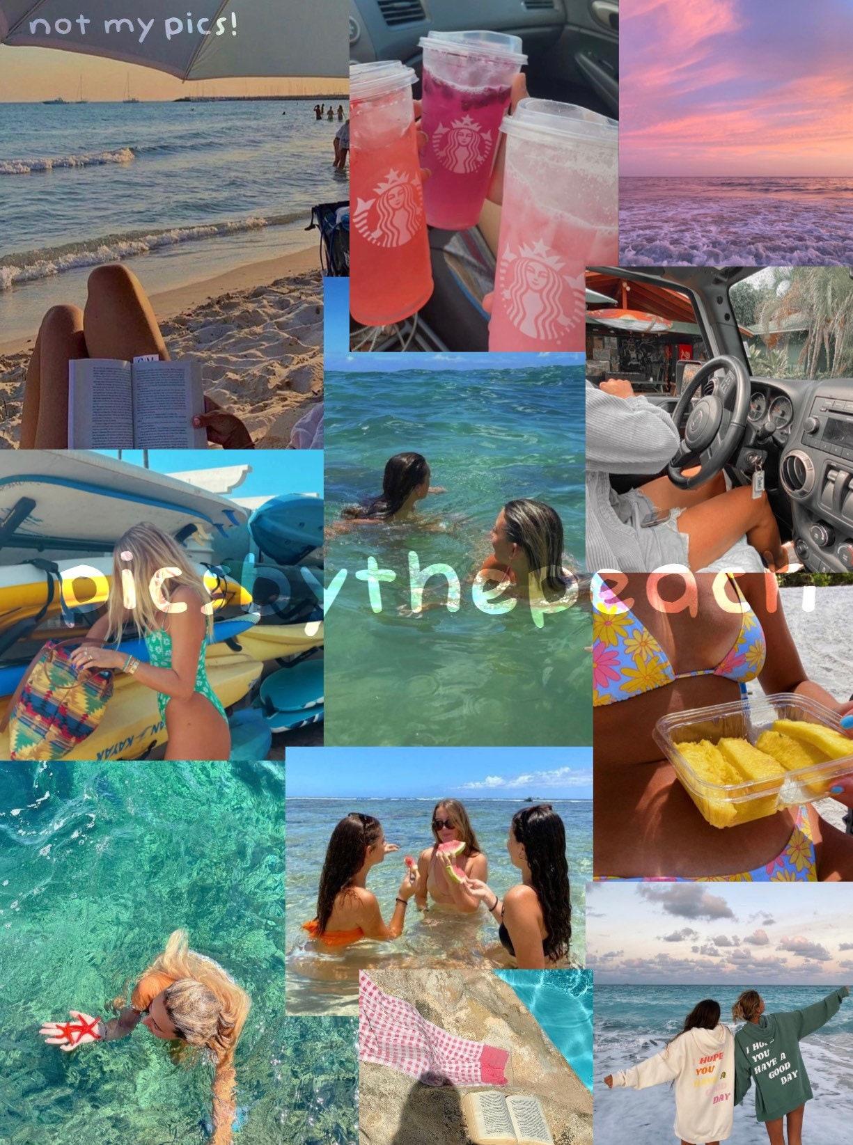 Aesthetic Summer Beach Collage For Wall Background