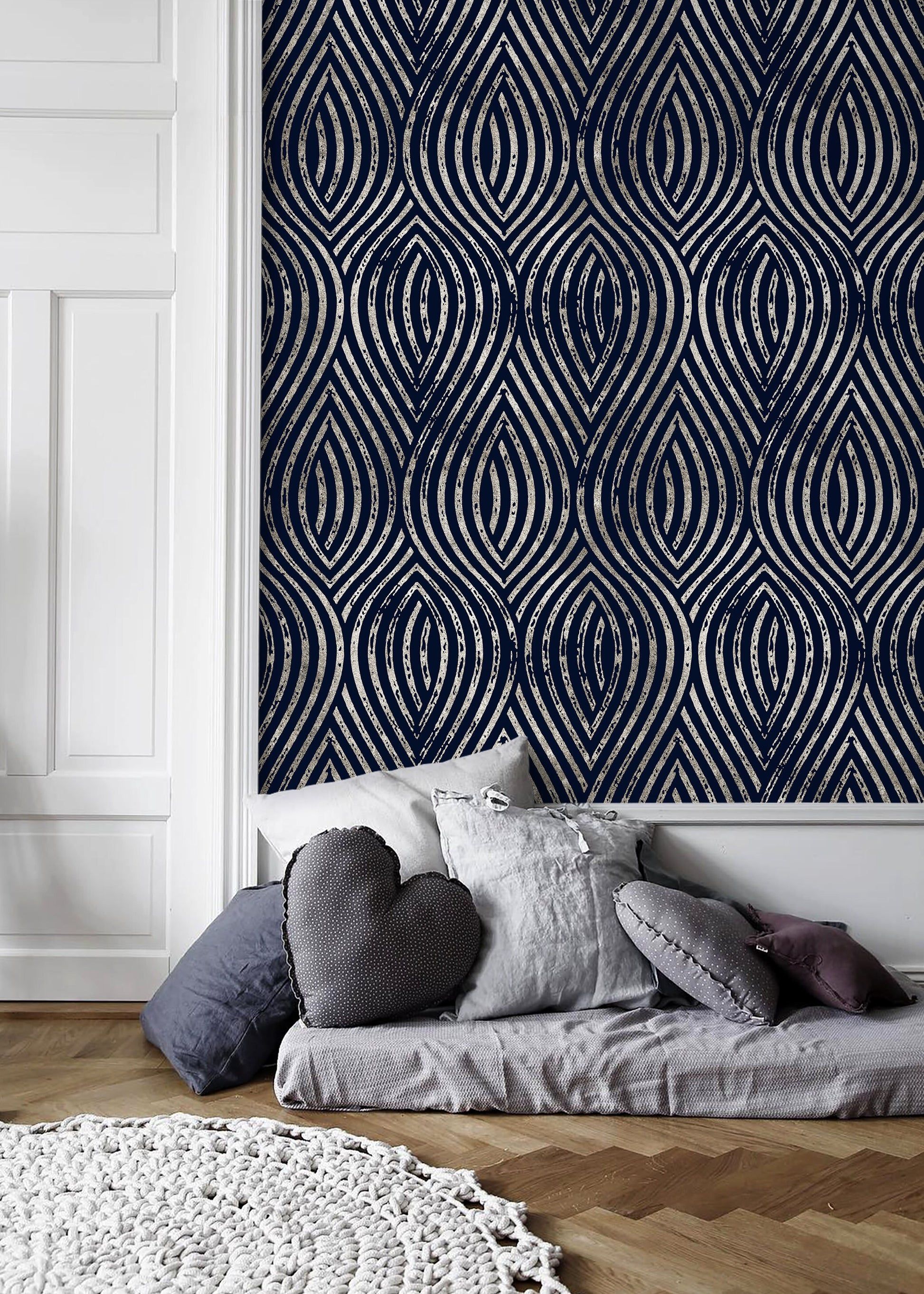 Navy And Silver Modern Wallpaper Peel