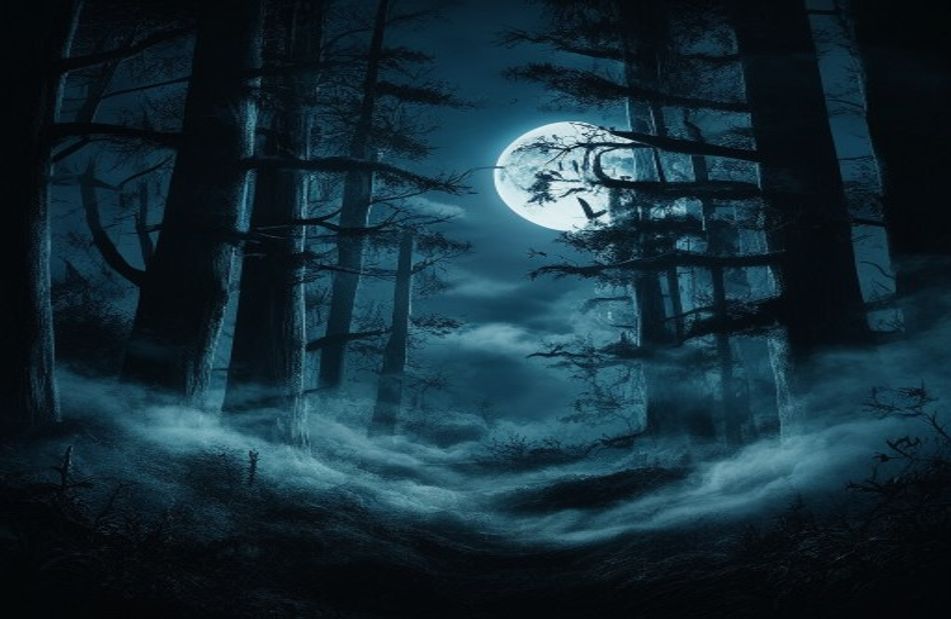 Dark Forest With Moon Wallpaper