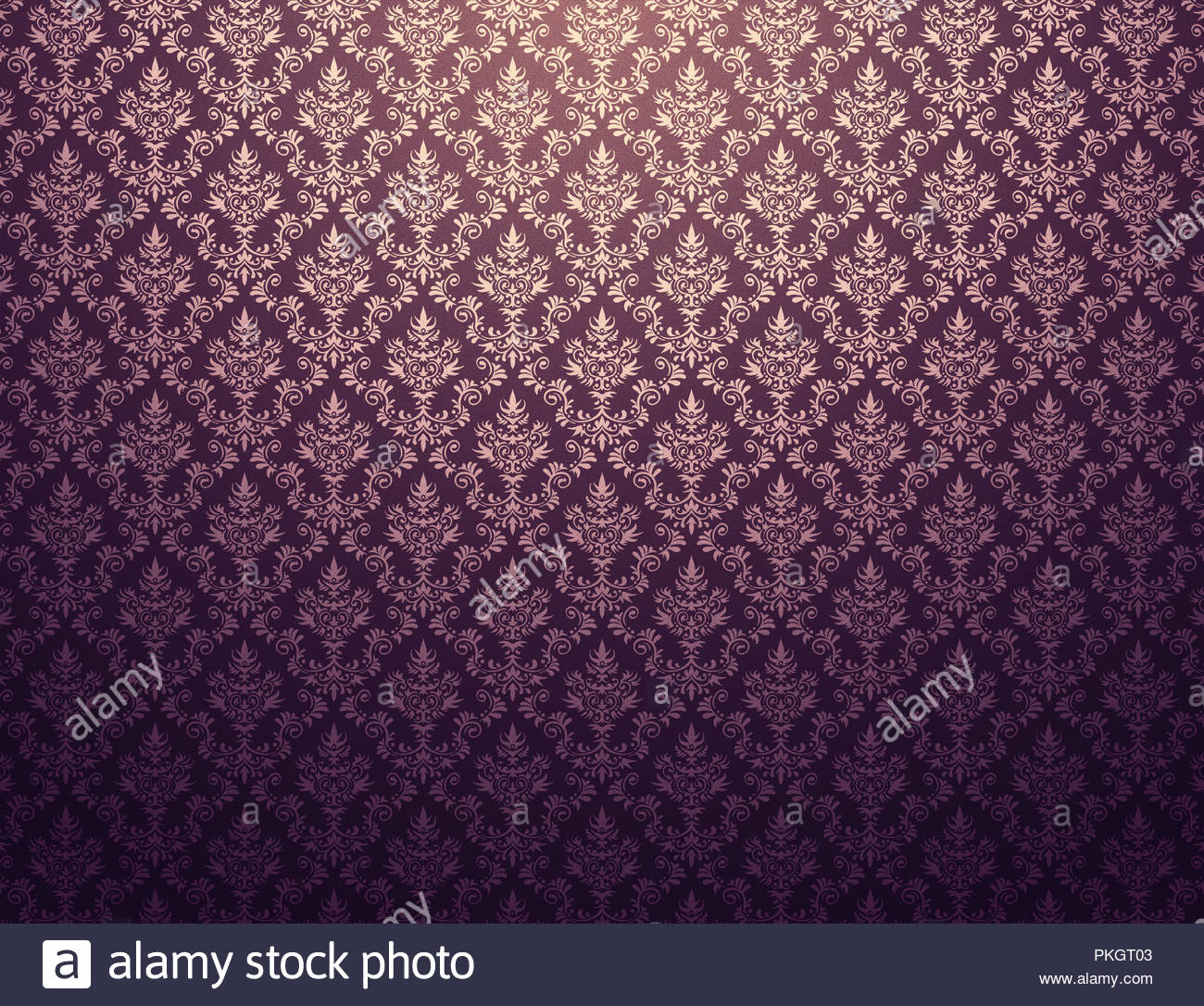 Purple Damask Wallpaper With Gold Floral Patterns Stock Photo