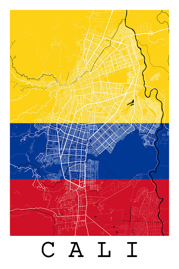 Cali Street Map Colombia Road Art On Colombian Flag