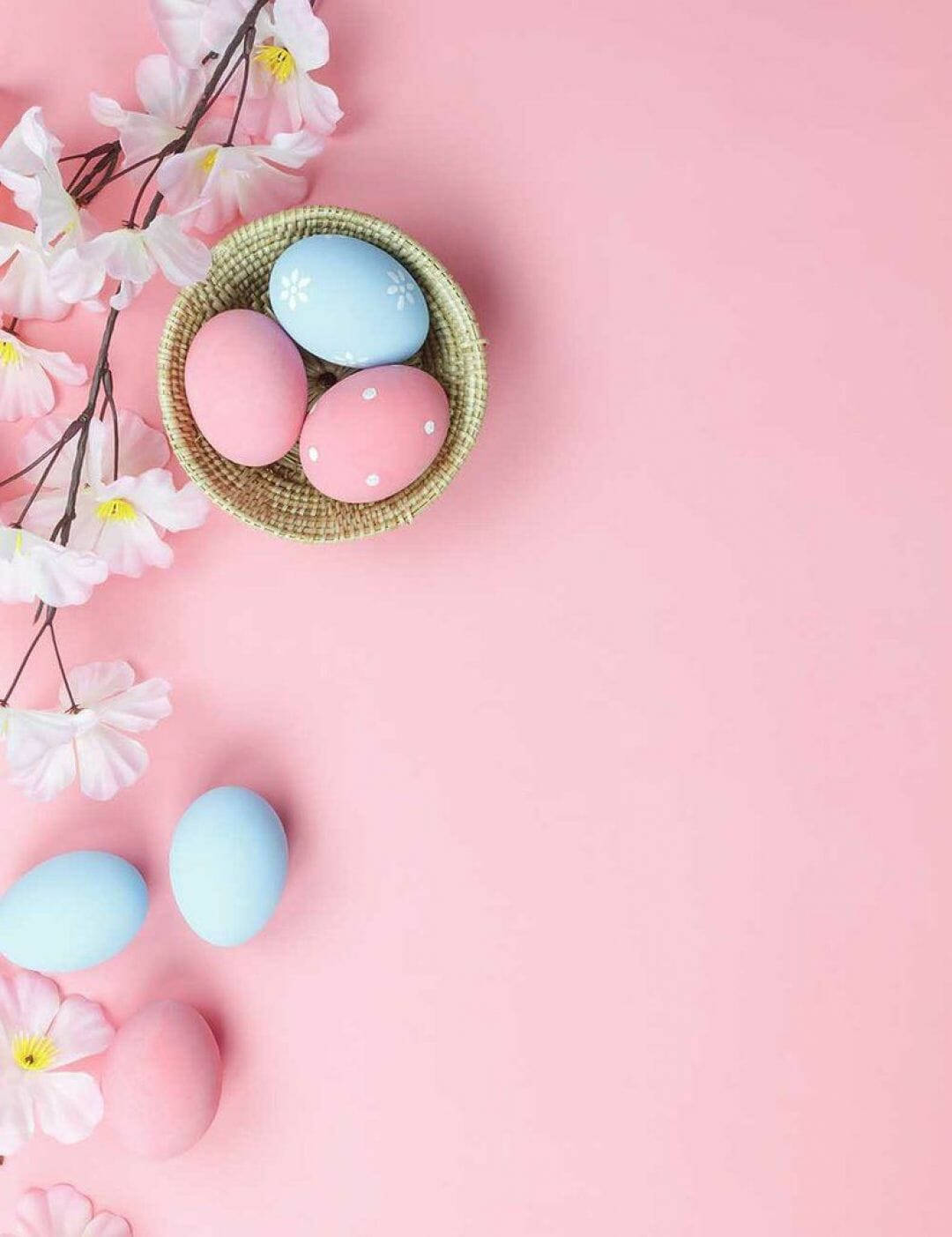 Easter Eggs On Pink With Cherry Blossoms Wallpaper