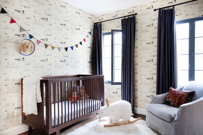Rustic Modern Nursery With Wallpaper Via Emily Henderson