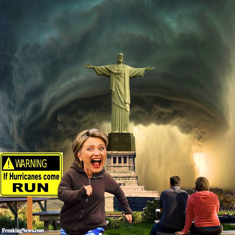 Hillary Clinton Running From A Hurricane