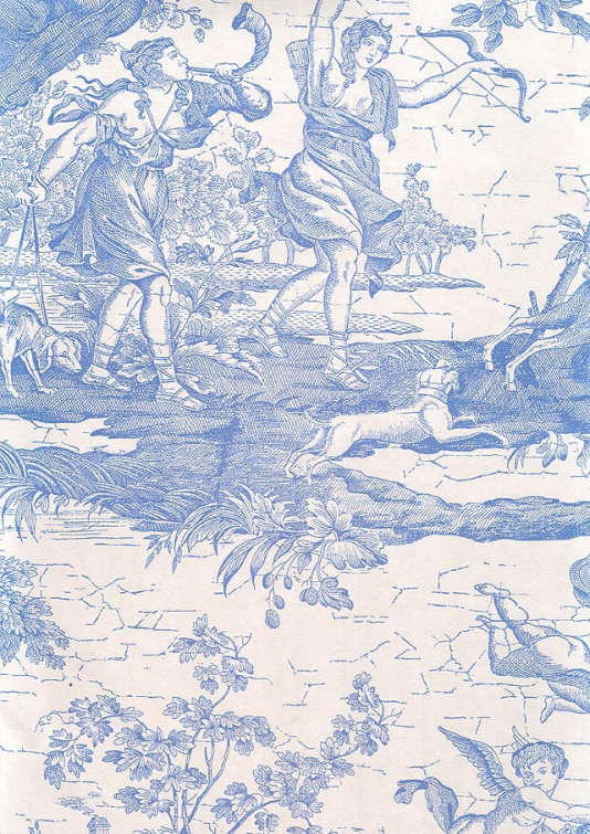La Chasse Wallpaper Blue On White Hunting Scene