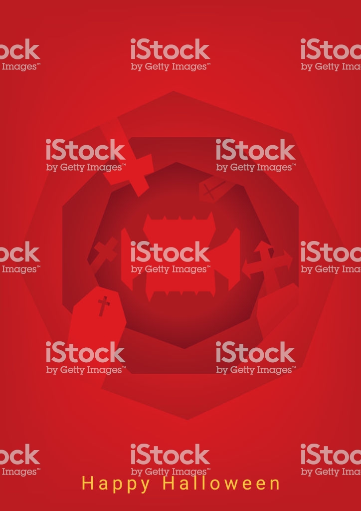 Red Halloween Party Roughen Octagon Silhouette Background Stock