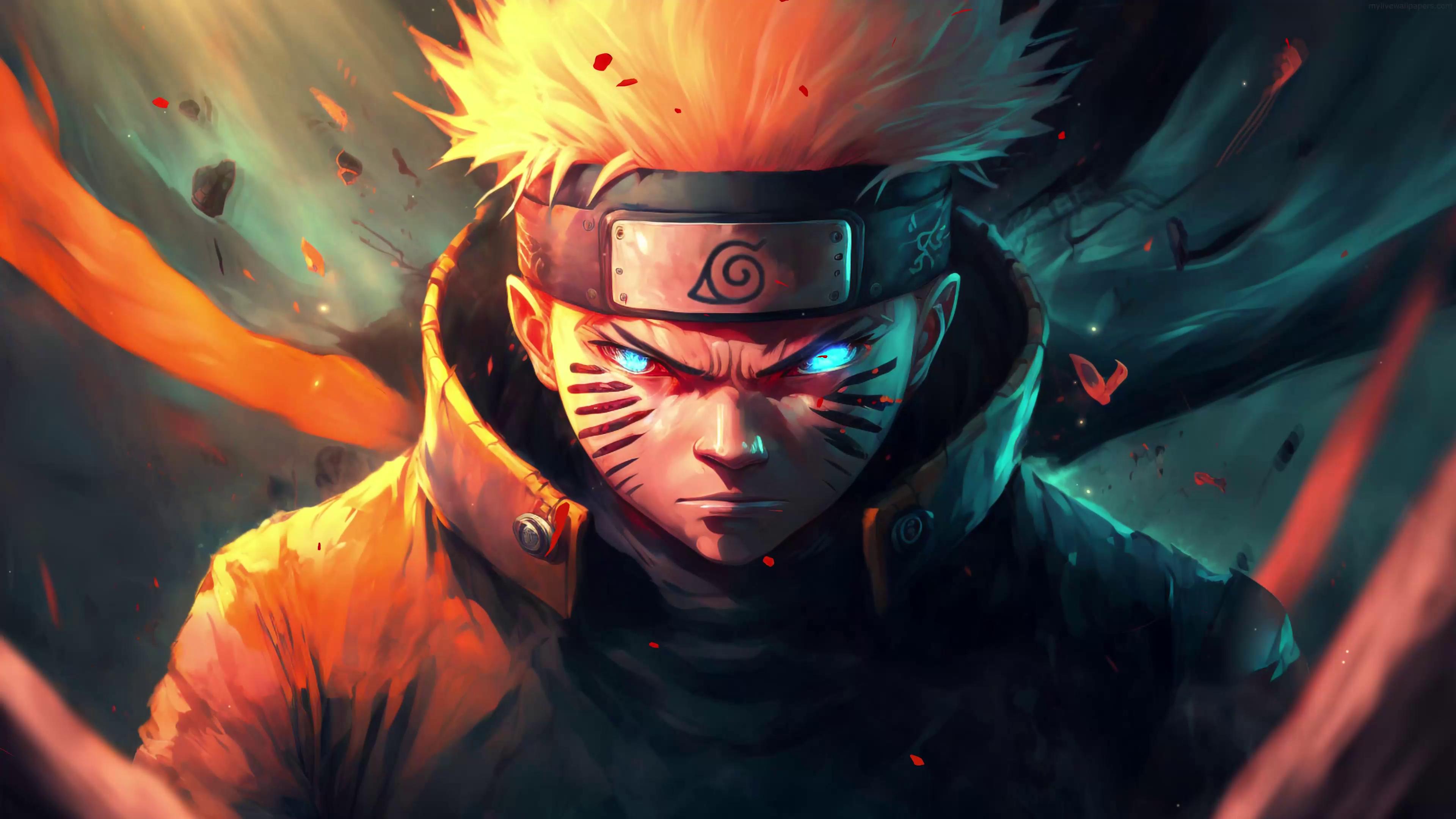 Dynamic live wallpaper featuring an anime character with glowing eyes and a determined expression