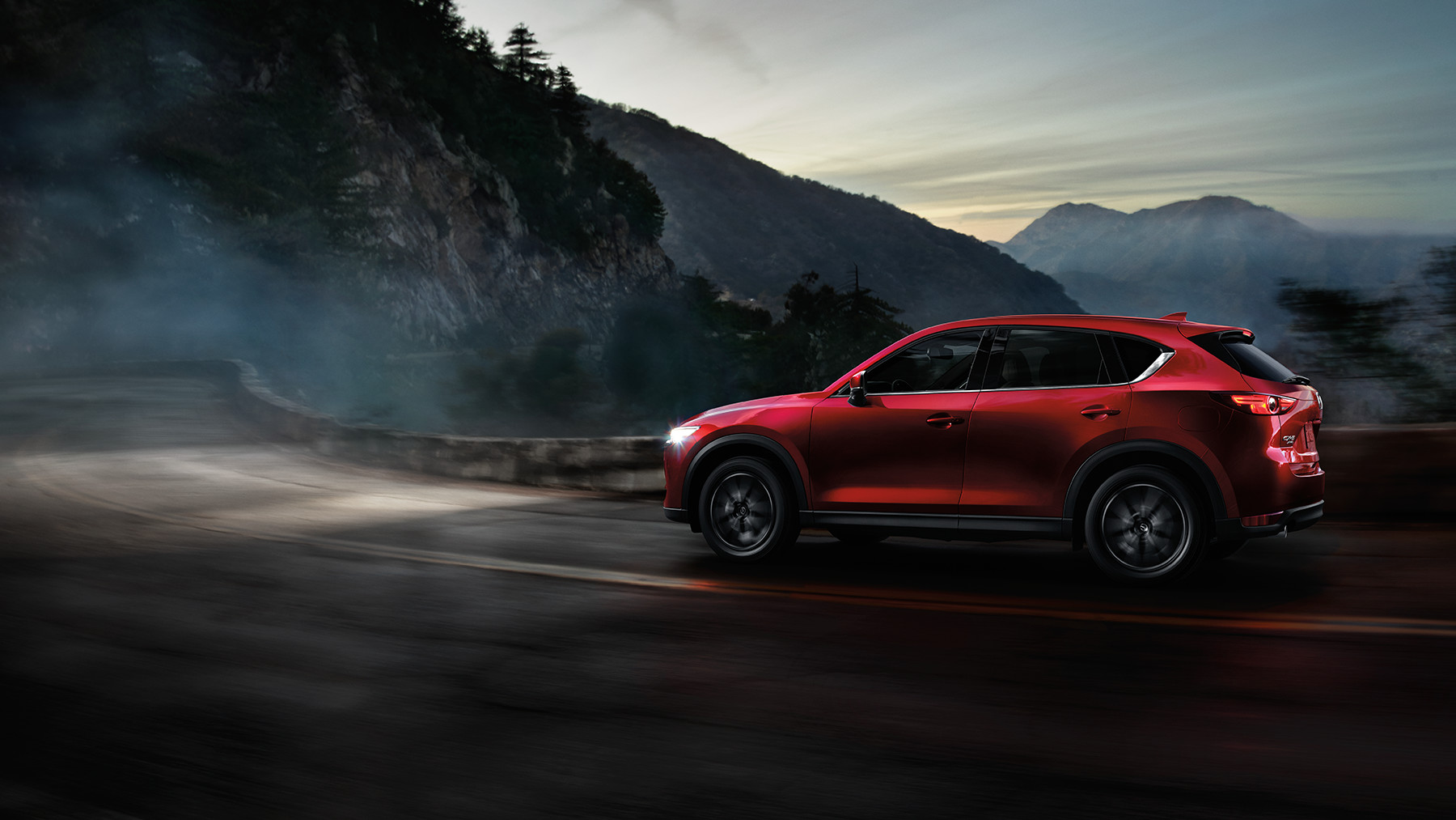 Mazda Cx In Night On Road Driving Mountains Background UHD