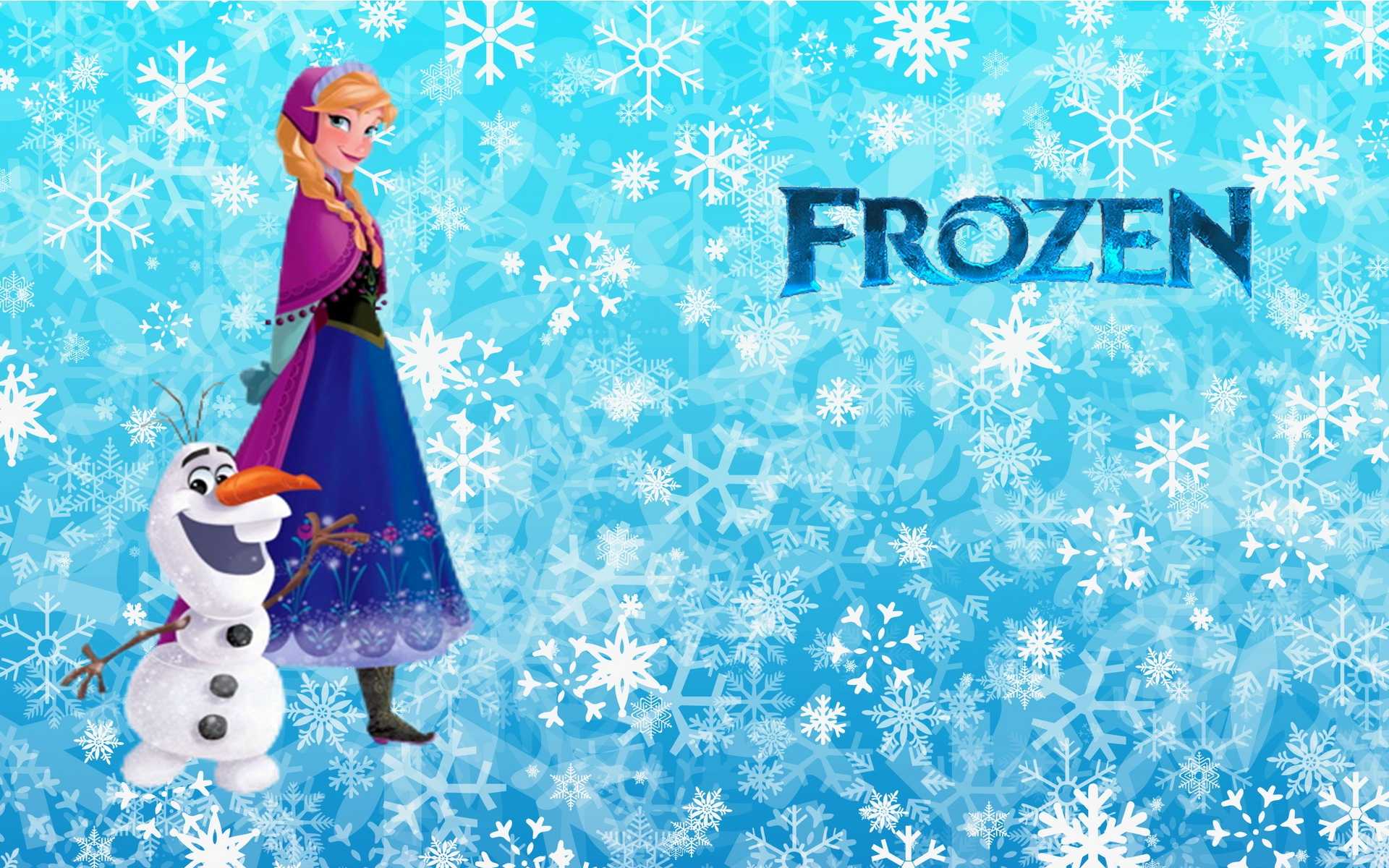 Anna and Olaf from Disney's Frozen on a snowflake background
