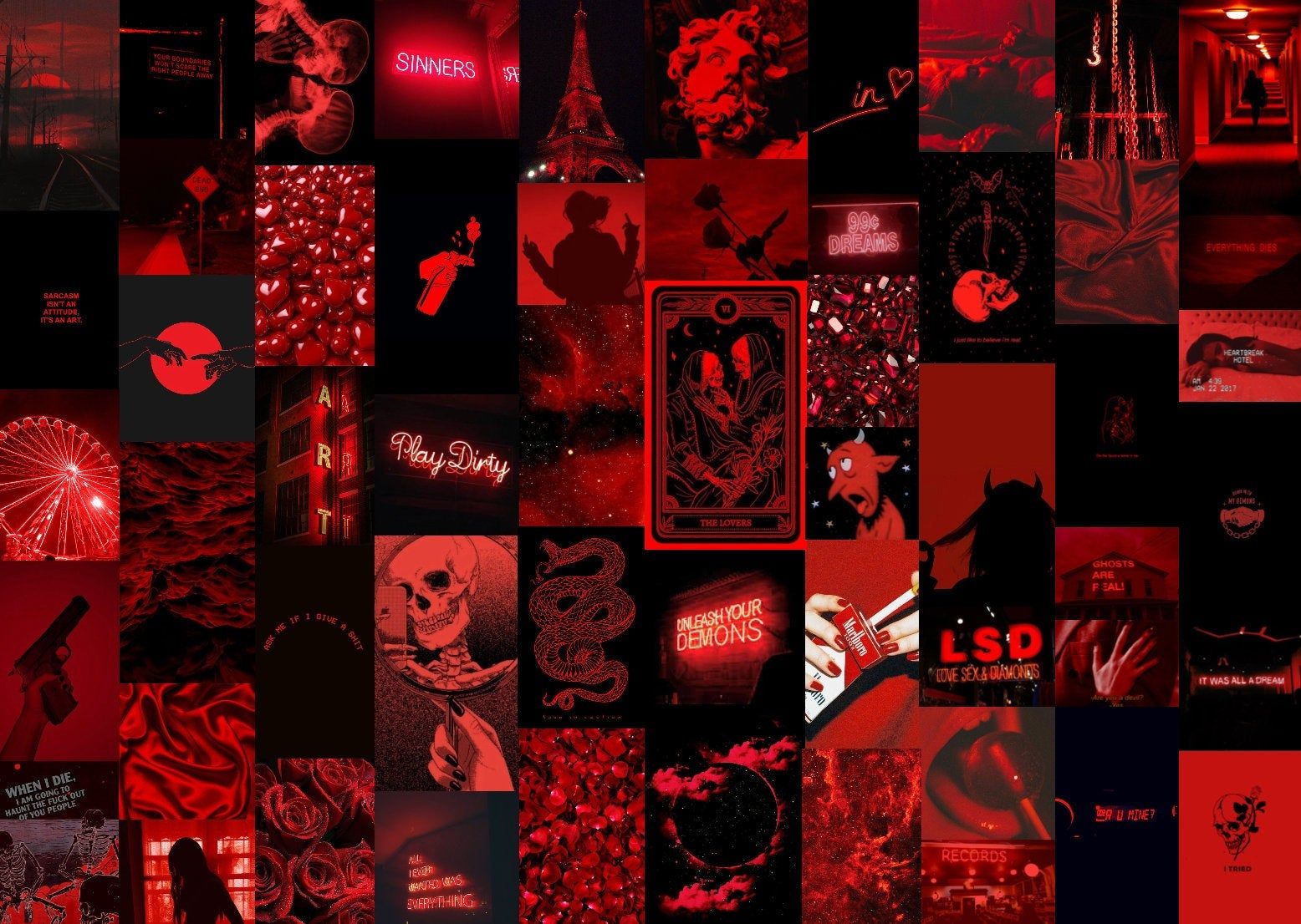 Pcs Red Grunge Aesthetic Wall Collage Kit And Black Prints Trendy Dorm Wallpaper
