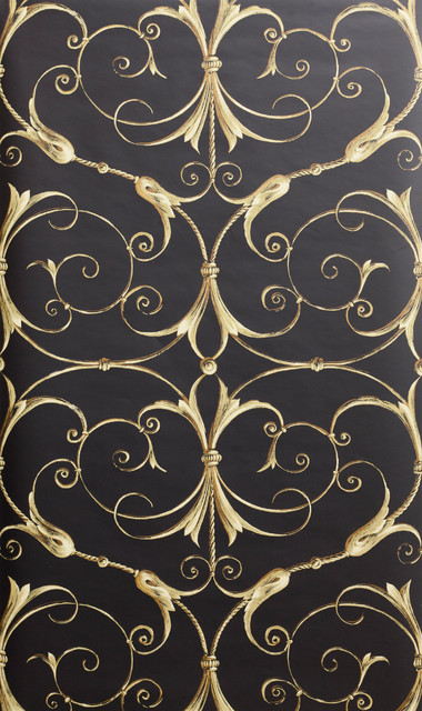 Black Gold Damask Wallpaper Traditional By American