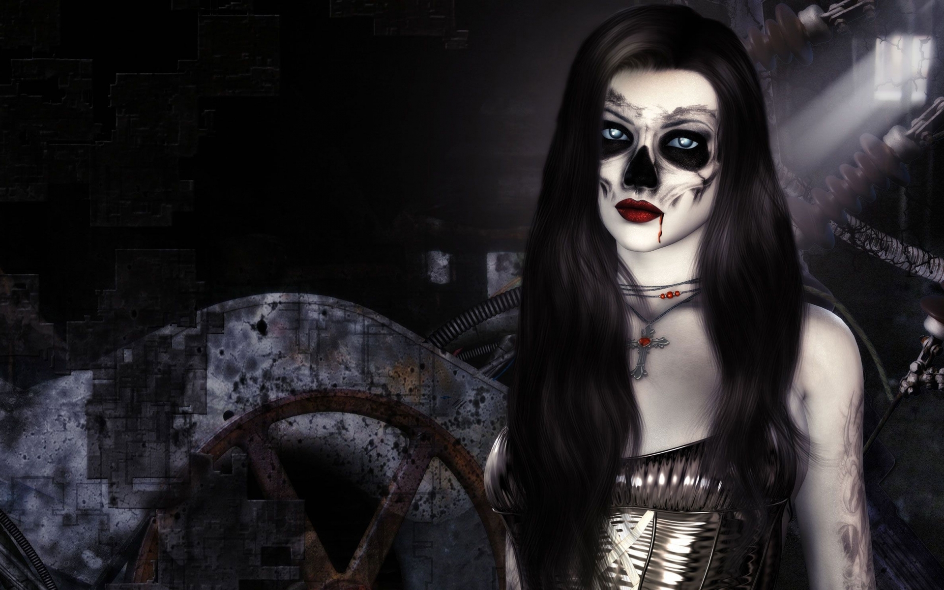 3d Cg Digital Art Vampire Evil Women Face Skull Brute Wallpaper