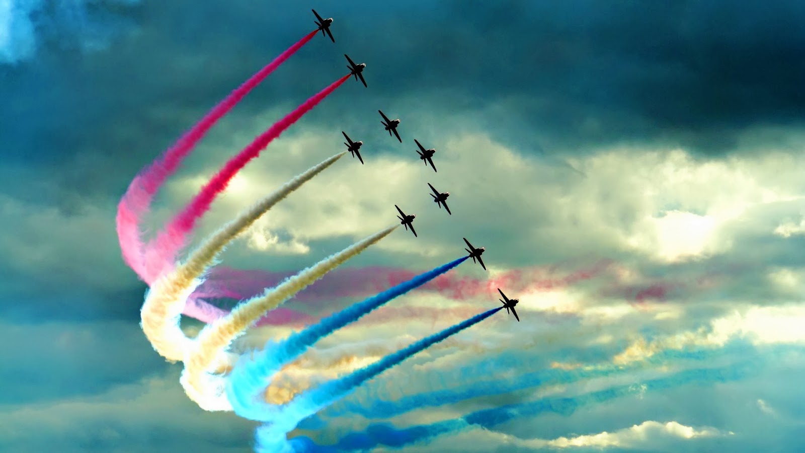Formation With Colourful Smoke HD Wallpaper