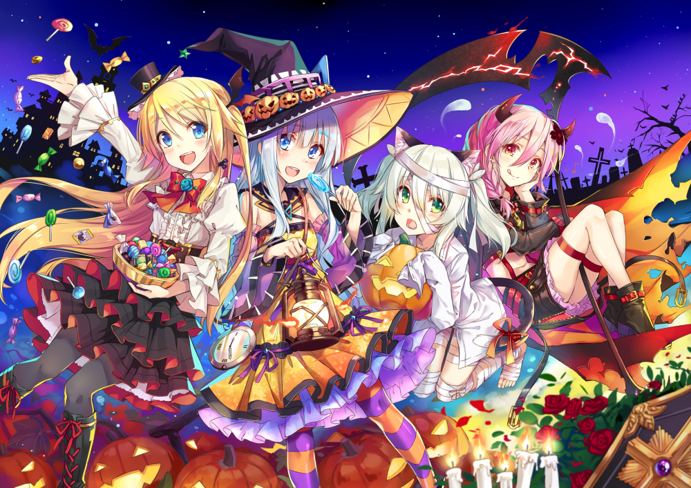 Wallpaper Anime Girls Halloween Witch Succubus Loli Neko
