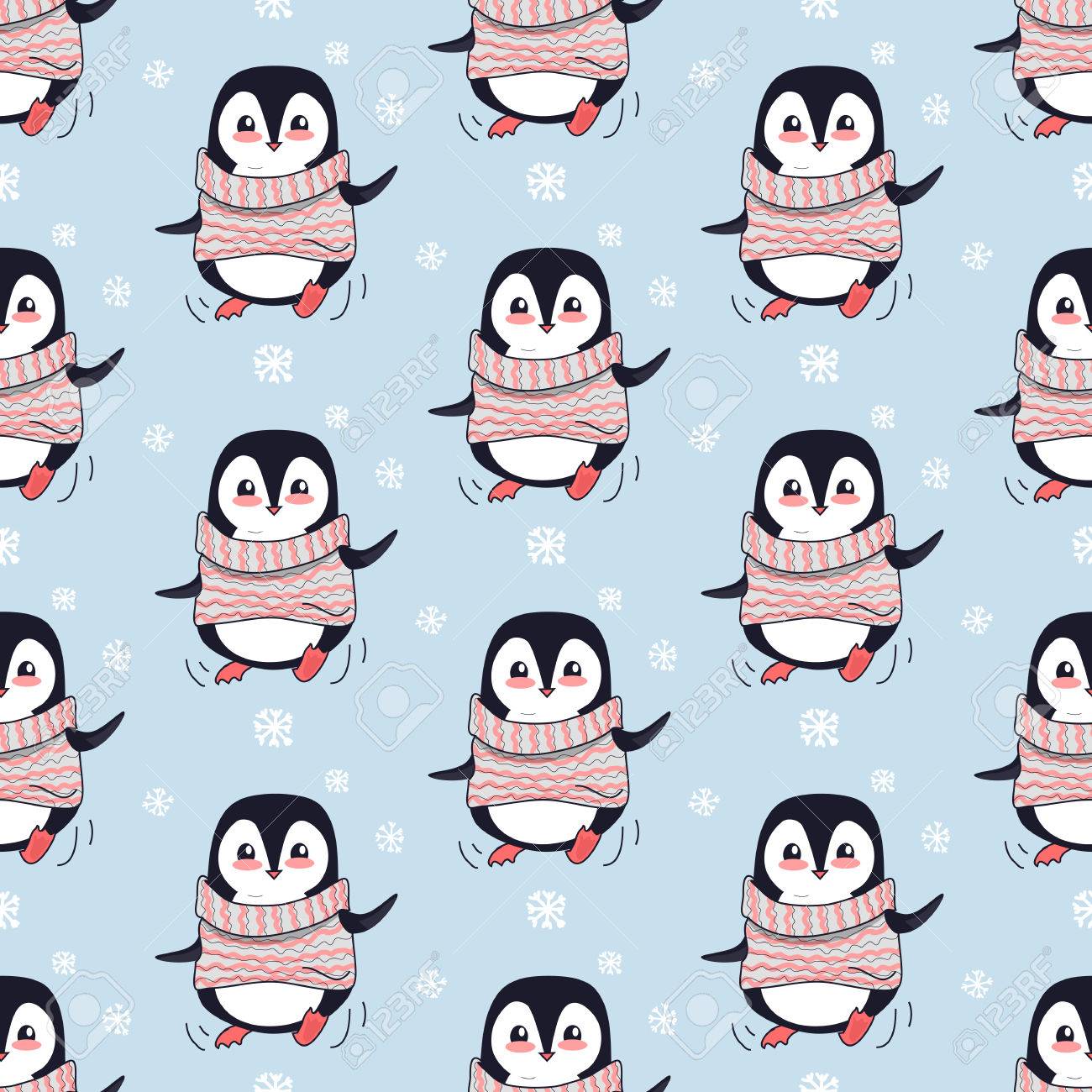 Seamless Pattern With Penguin Animal In Cute Red Sweater Endless