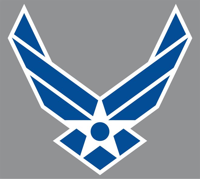 Air Force symbol blue with white outline on gray background The Air