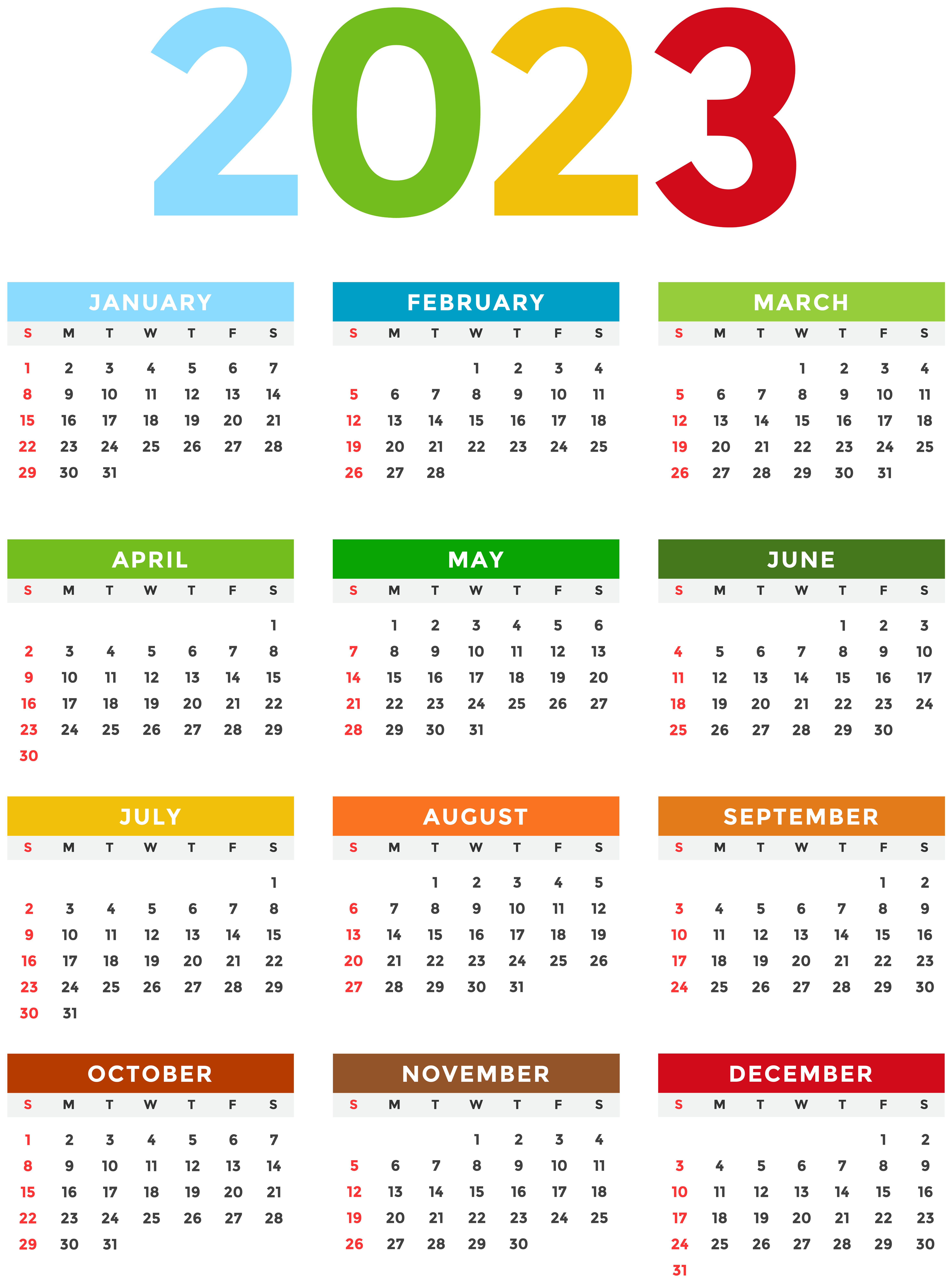 2023 Calendar Colorful Transparent Image Gallery Yopriceville 5939x8000