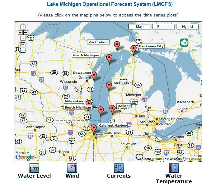  Great Lakes Operational Forecast System screen capture for Lake 662x598