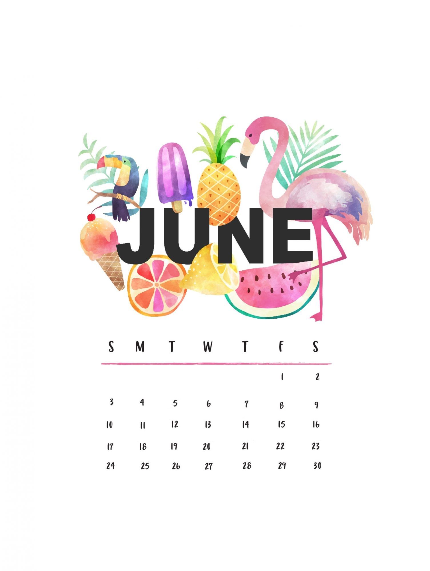 Beautiful June iPhone Calendar Wallpaper
