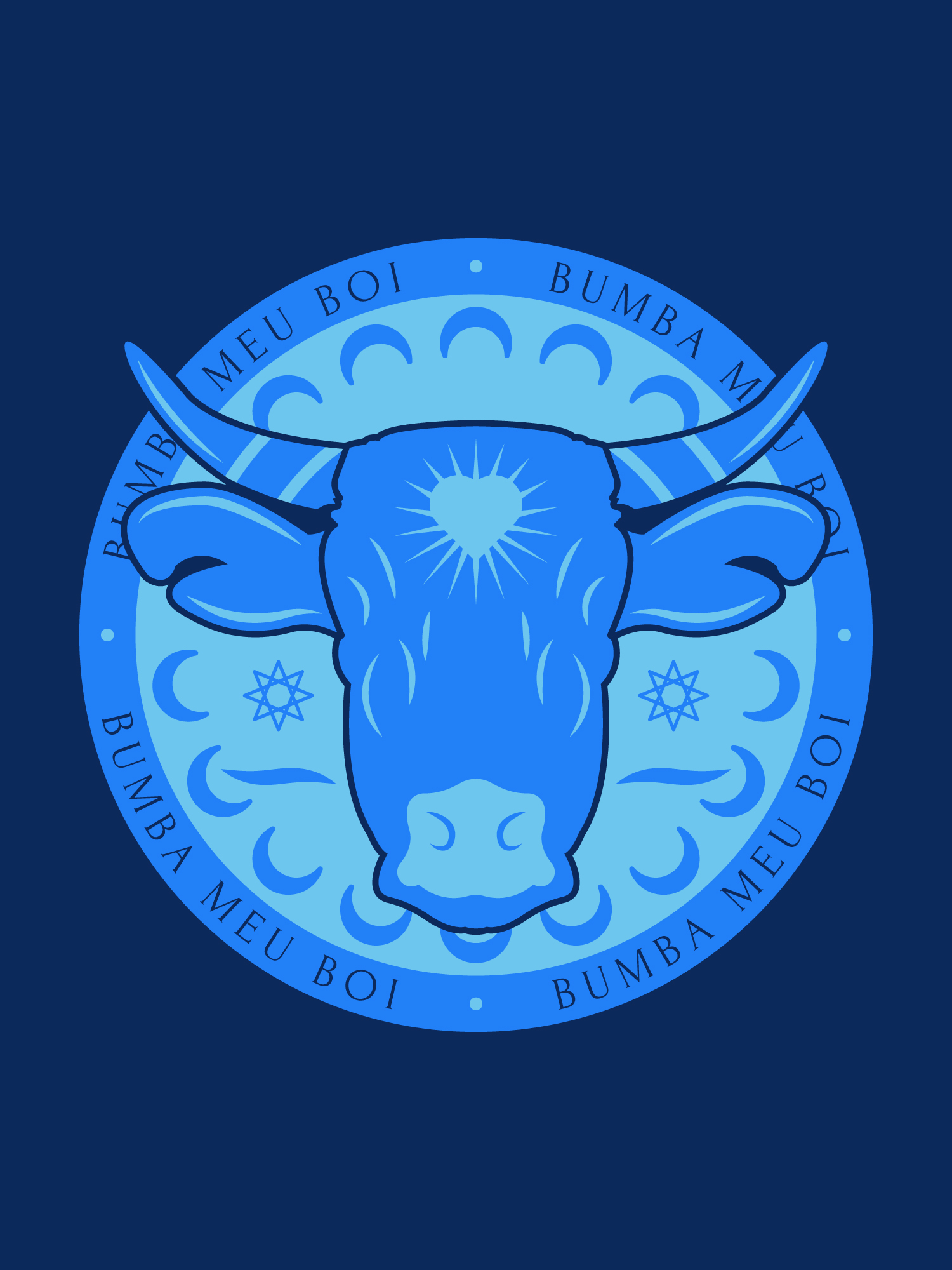 Blue Bumba Meu Boi Bull Badge With Dark Background