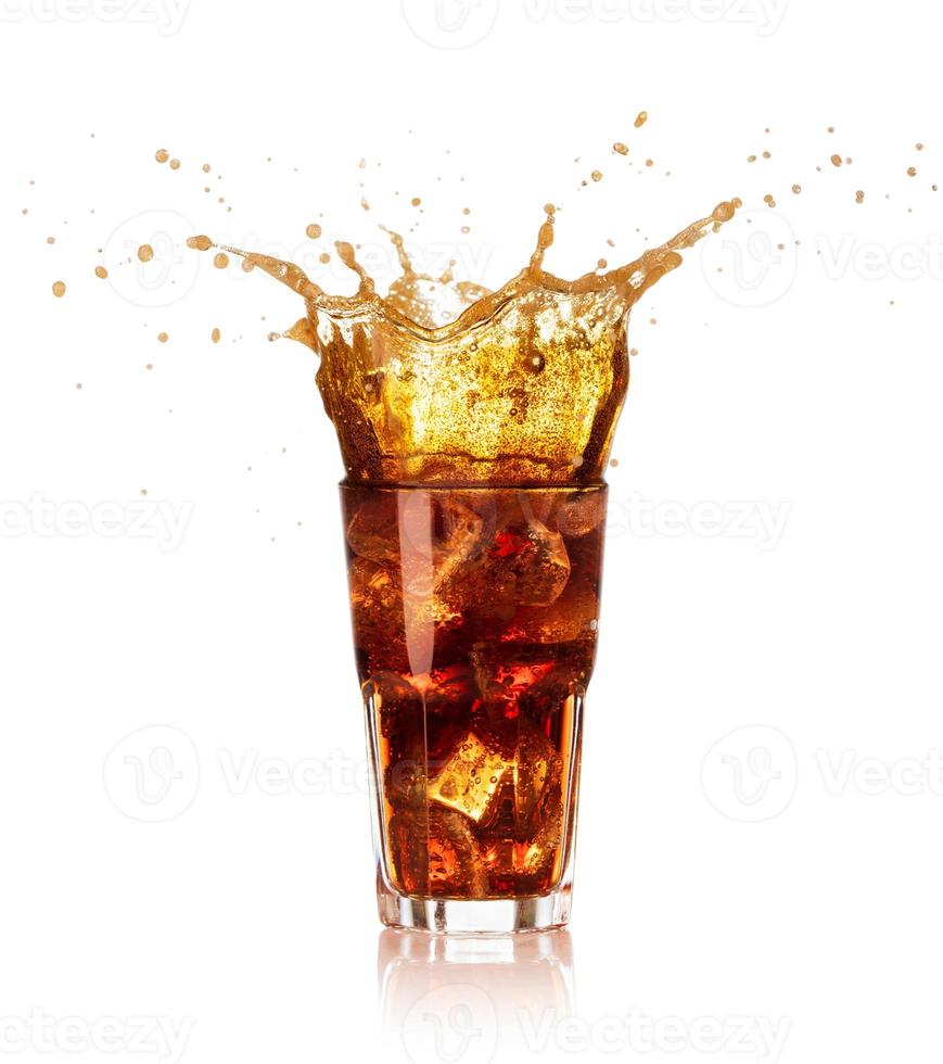 Glass Of Cola With Big Splash Isolated On White Background