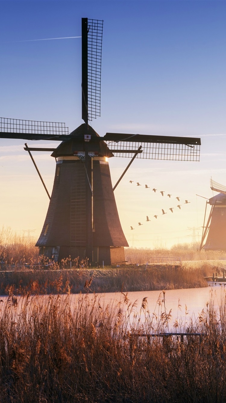 Herlands Windmills River iPhone 6s Wallpaper