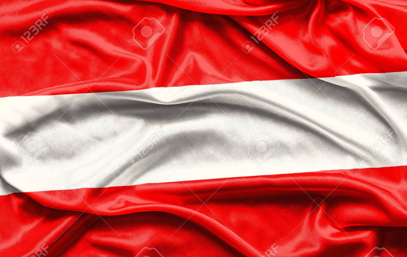 Close Up Shot Of Wavy Flag Austria Background Wallpaper