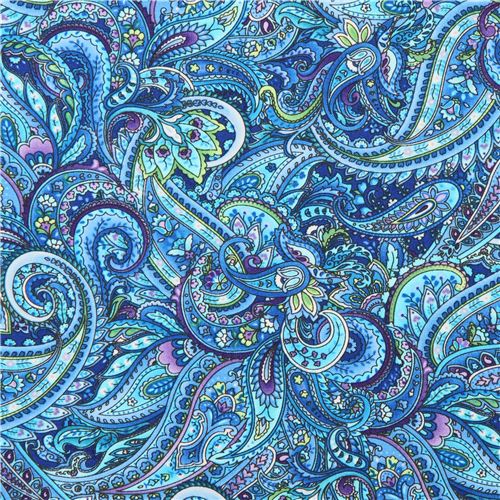 Blue Paisley Pattern Fabric