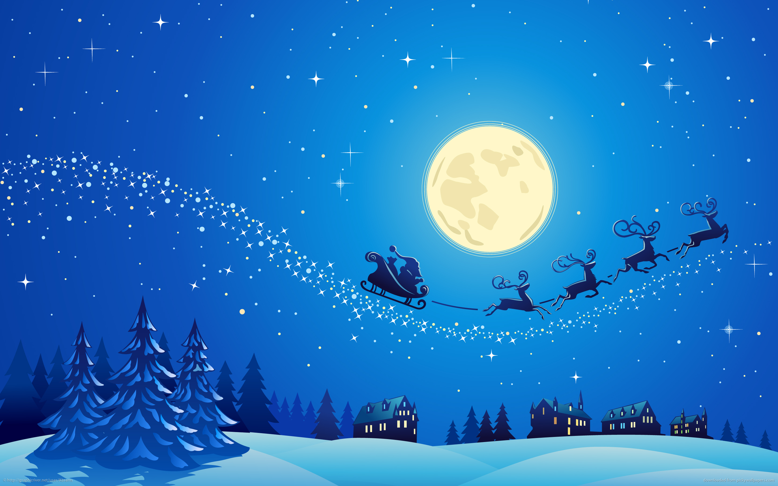 Christmas Eve Santa Claus Raindeer Sleigh Moon Desktop Wallpaper