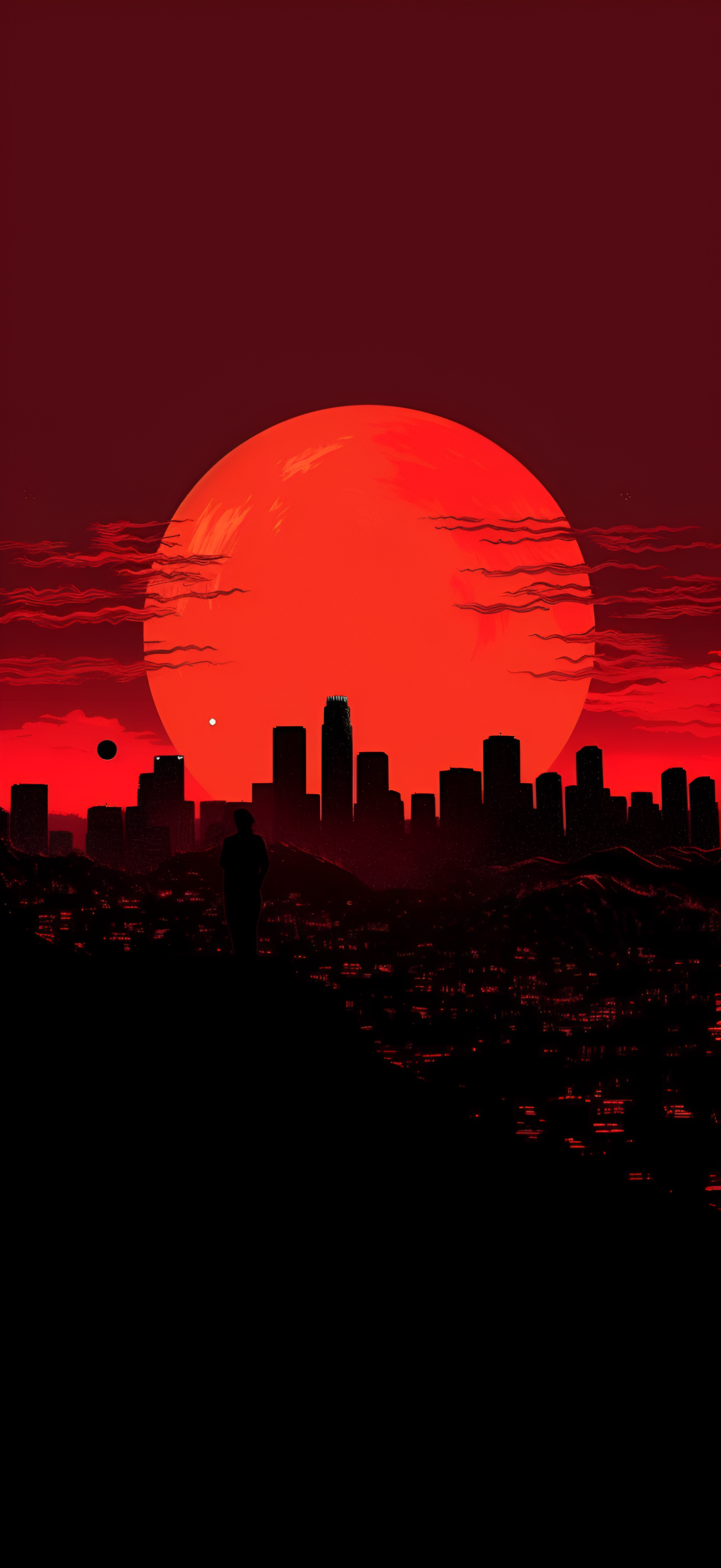 Los Angeles Skyline Vibrant Red Aesthetic Wallpaper iPhone in