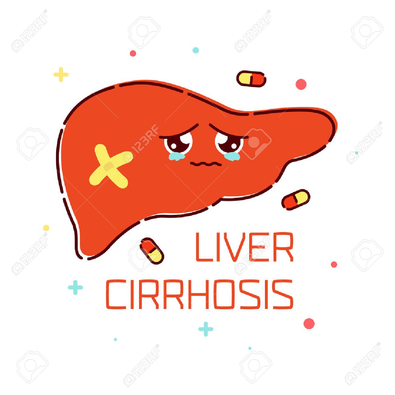Liver Cirrhosis Awareness Poster With Sad Cartoon Character