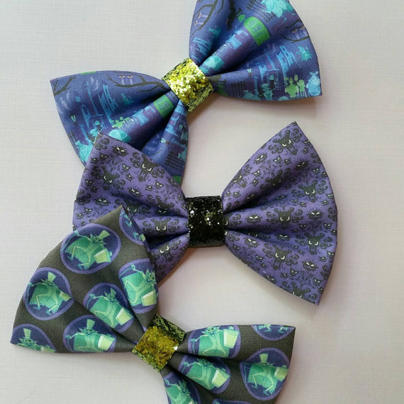 Set Of Disney Haunted Mansion Wallpaper Fabric Glitter Hair Bow For