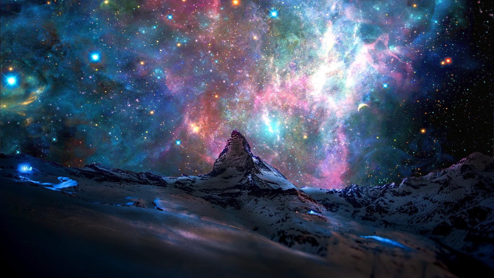 Mountains Colorful Space Matterhorn Digital Art Snowy