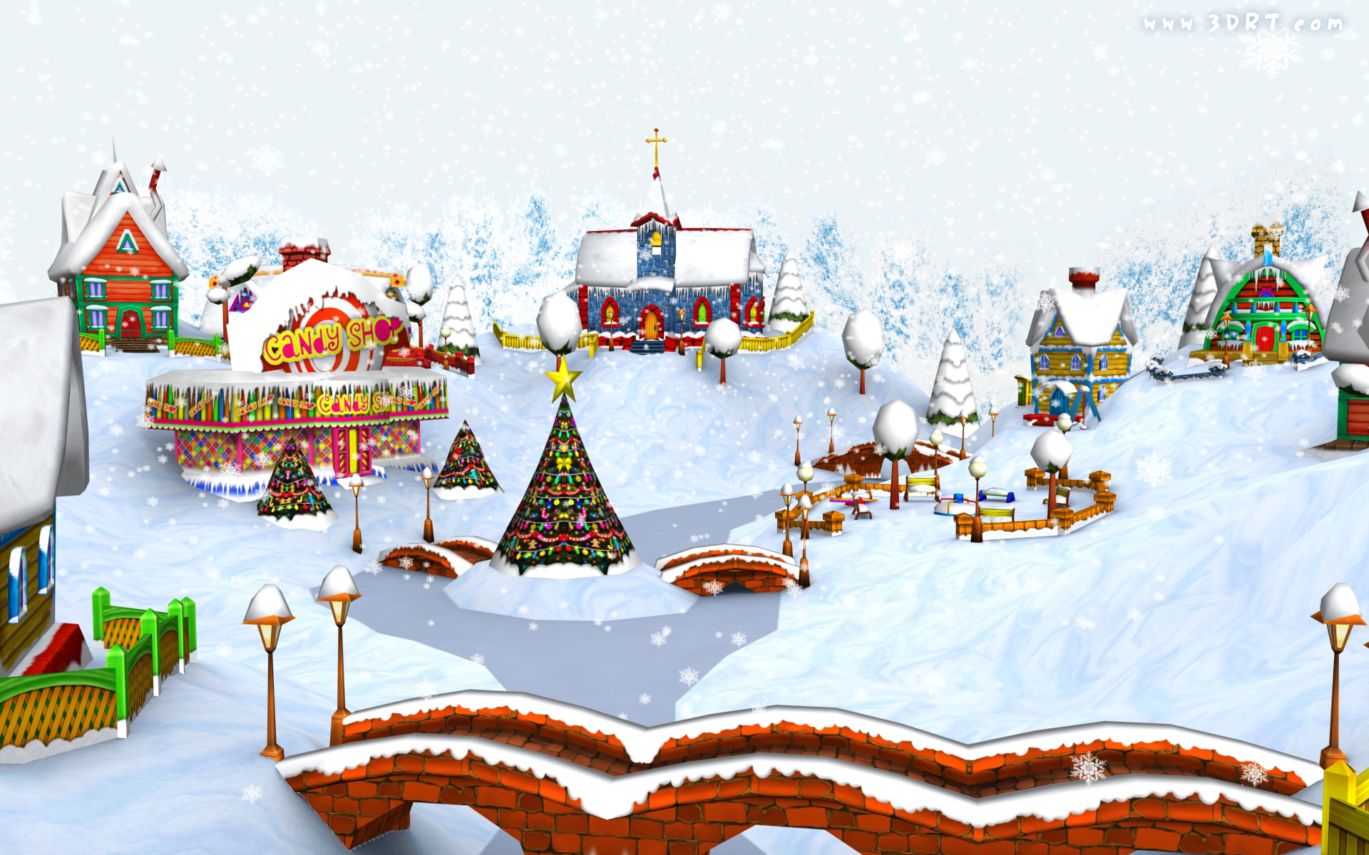 Christmas Cartoon Village Wallpaper