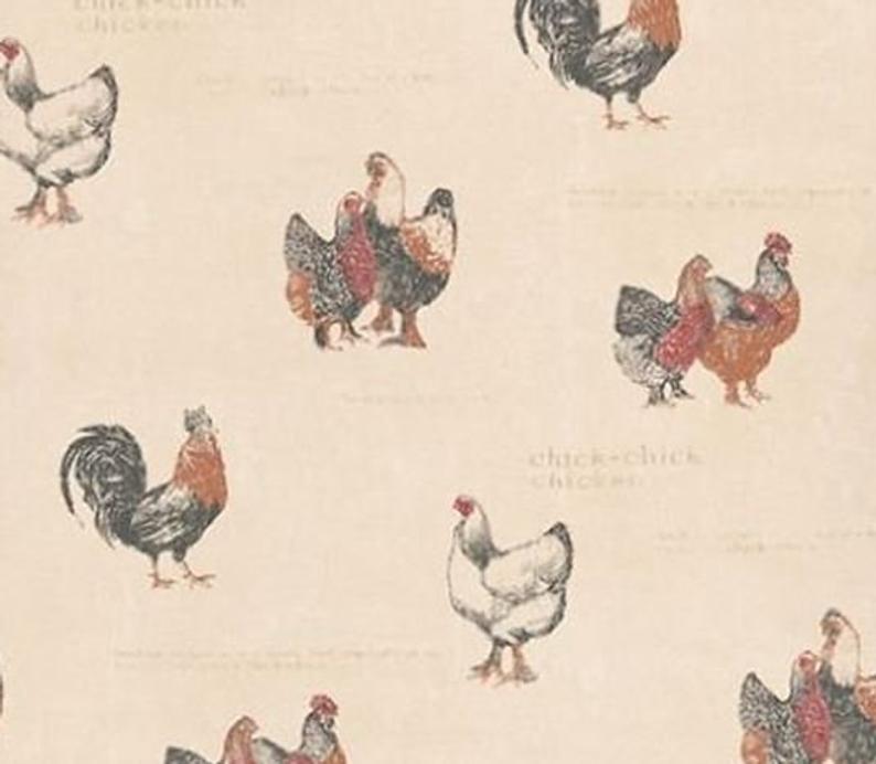Country Rooster Hen Beige Wallpaper Chicken Farmhouse
