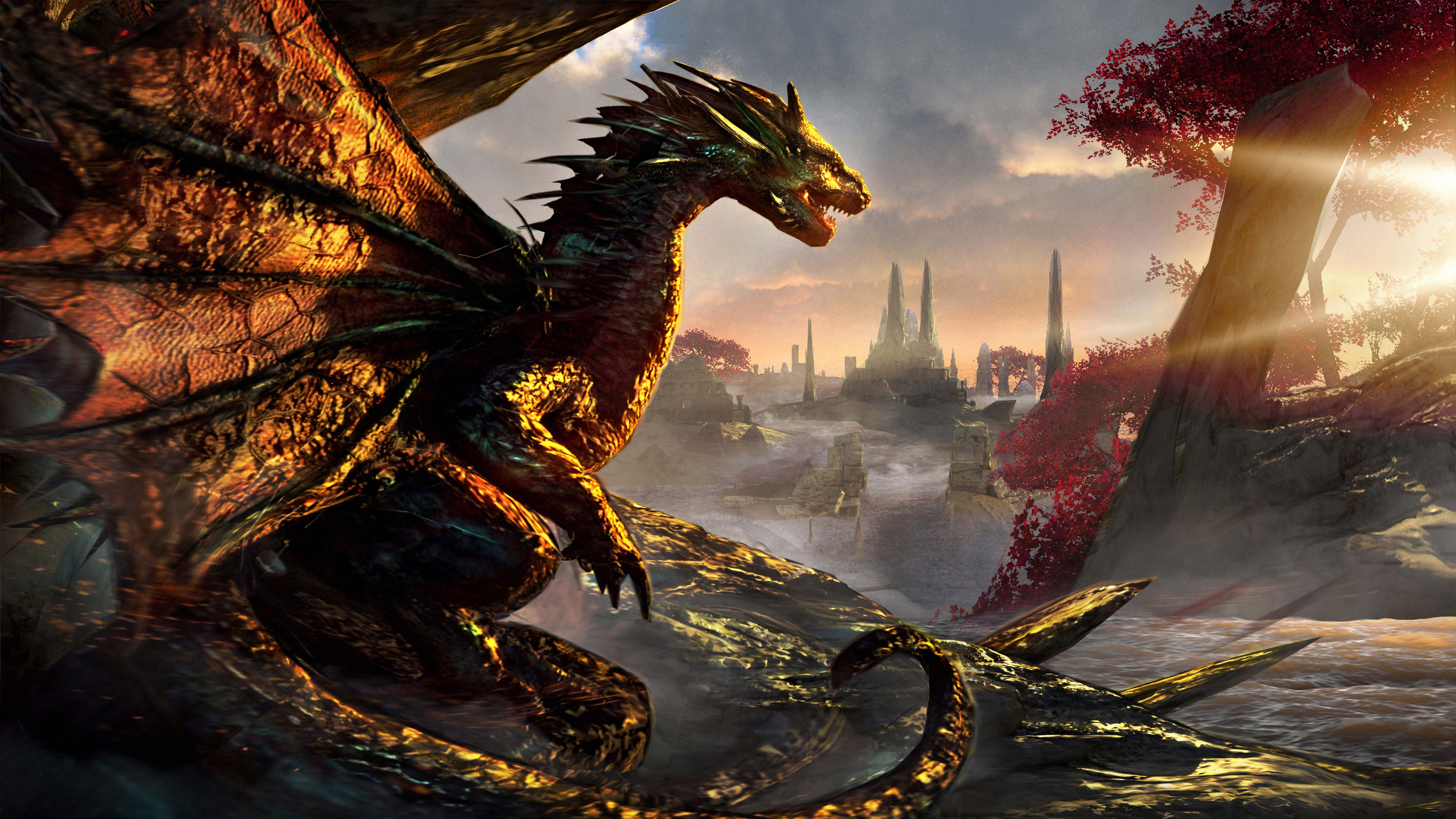 4k Ultra HD Fantasy Dragon Realm Wallpaper