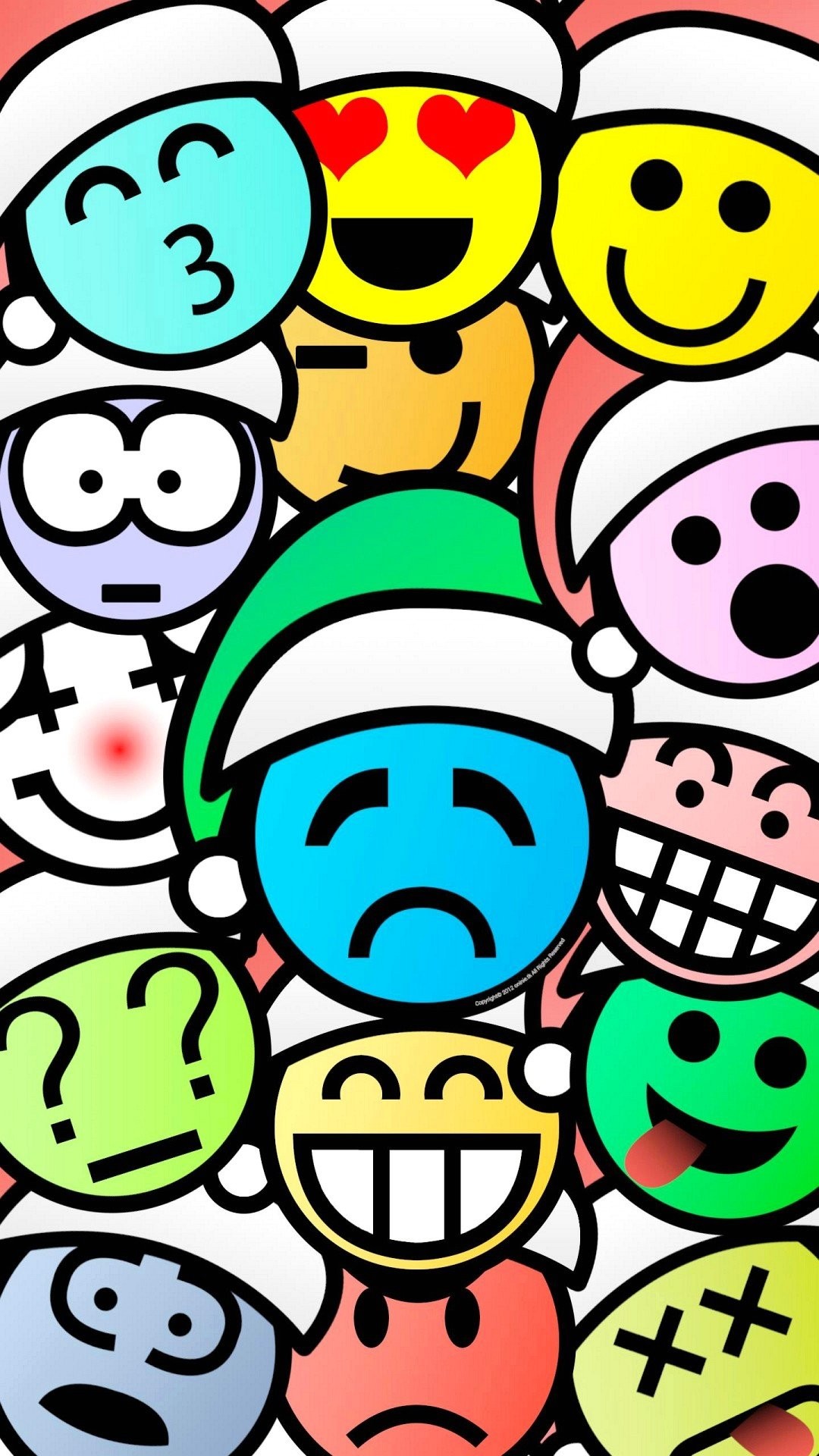 A collage of colorful emojis with various expressions, all wearing Santa hats. Perfect for Christmas-themed emoji backgrounds