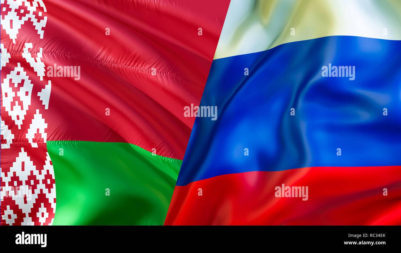 Russia and Belarus flags Waving flag design3D rendering Russia